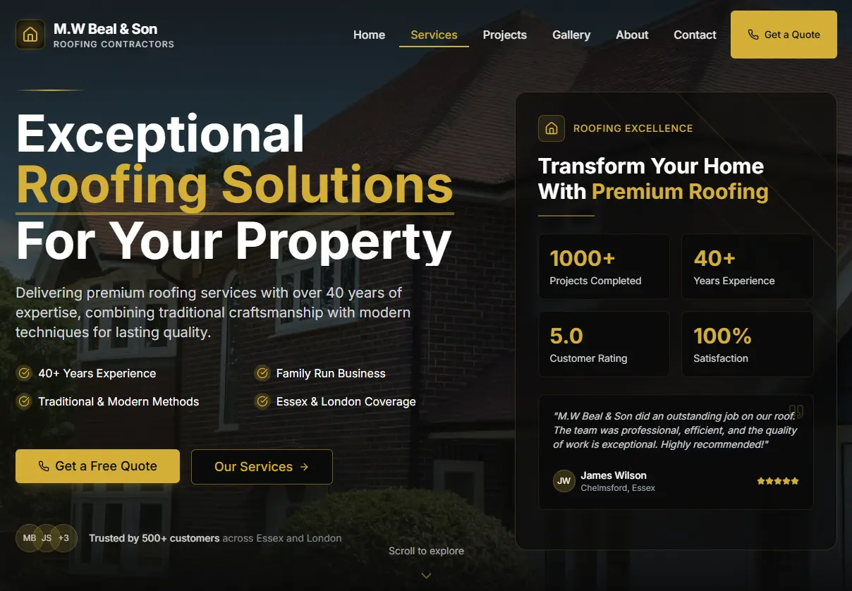 M.W Beal Roofing SEO success story - +400% More Enquiries improvement in Wickford & Basildon